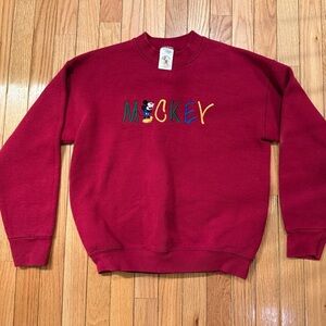 VTG Disney Embroidered Mickey Mouse Burgundy Crewneck Sweatshirt Size M